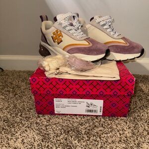 Tory Burch Cream and Purple Lace-Up Sneakers